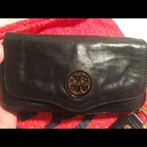 Tory Burch Black Leather Crossbody Bag with gold chain